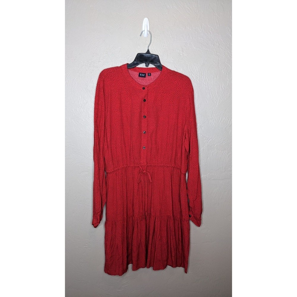 NWT Gap Womens XLarge Tall Red Dash Print Long Sleeve Tiered Mini Dress